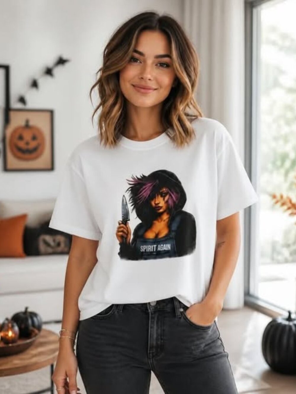 Spooky Mom Halloween Graphic T-Shirt Horror Knife